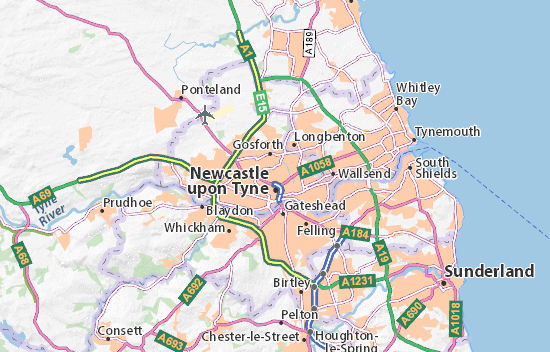 Newcastle and Sunderland map