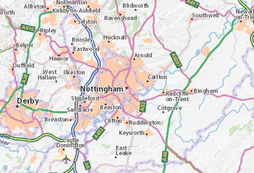  Nottingham and Derby Map