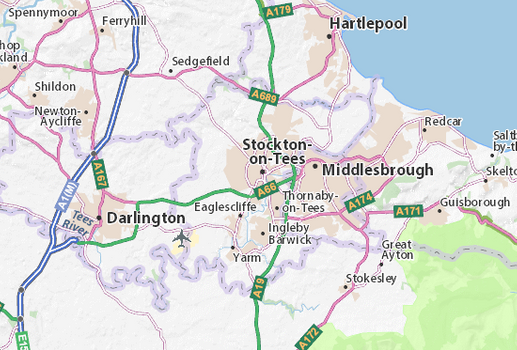Stockton-on-Tees, Middlesbrough, Darlington Map